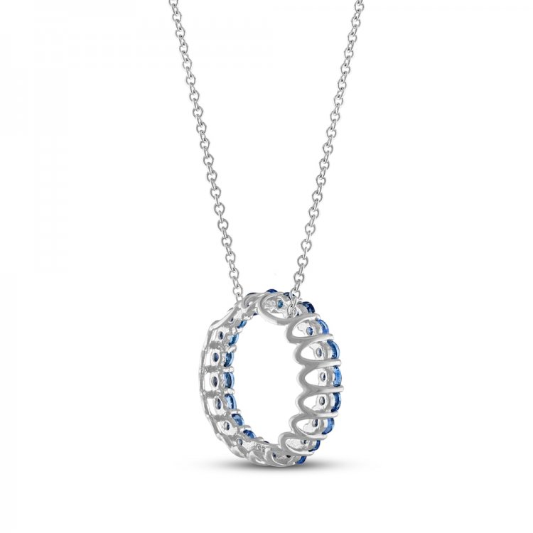 Blue Sapphire Circle Necklace Sterling Silver 18