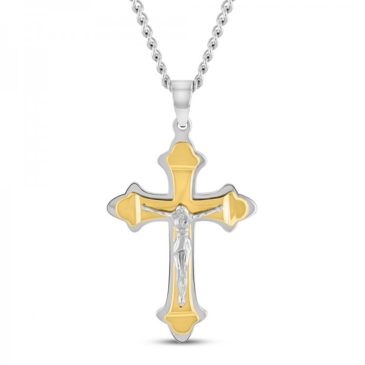 Mens Crucifix Necklace Stainless Steel 24