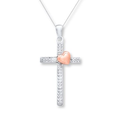 Cross Necklace 1/20 ct tw Diamonds Sterling Silver/10K Gold